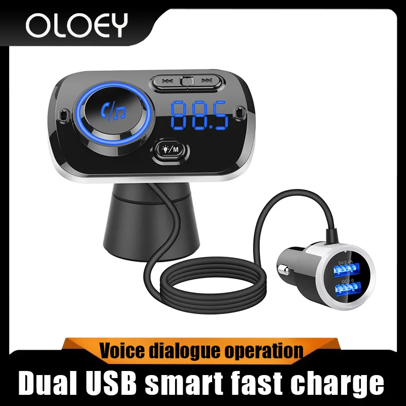 

Car FM transmitter Bluetooth 5.0 USB car charger kit wireless calling MP3 music player LED light FM modulator