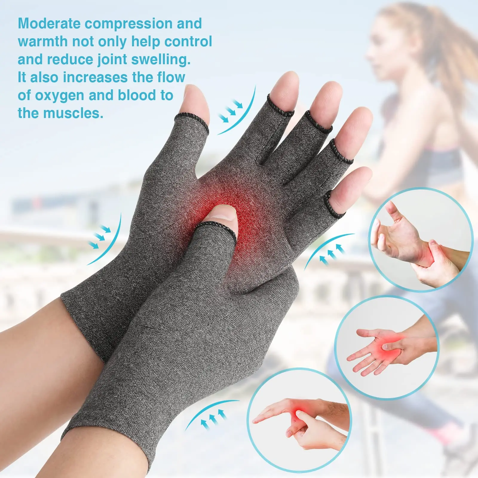 1 Pair Arthritis Compression Gloves Relieve Muscle Pain Fingerless Gloves Bulk Typing Gloves for Women Men