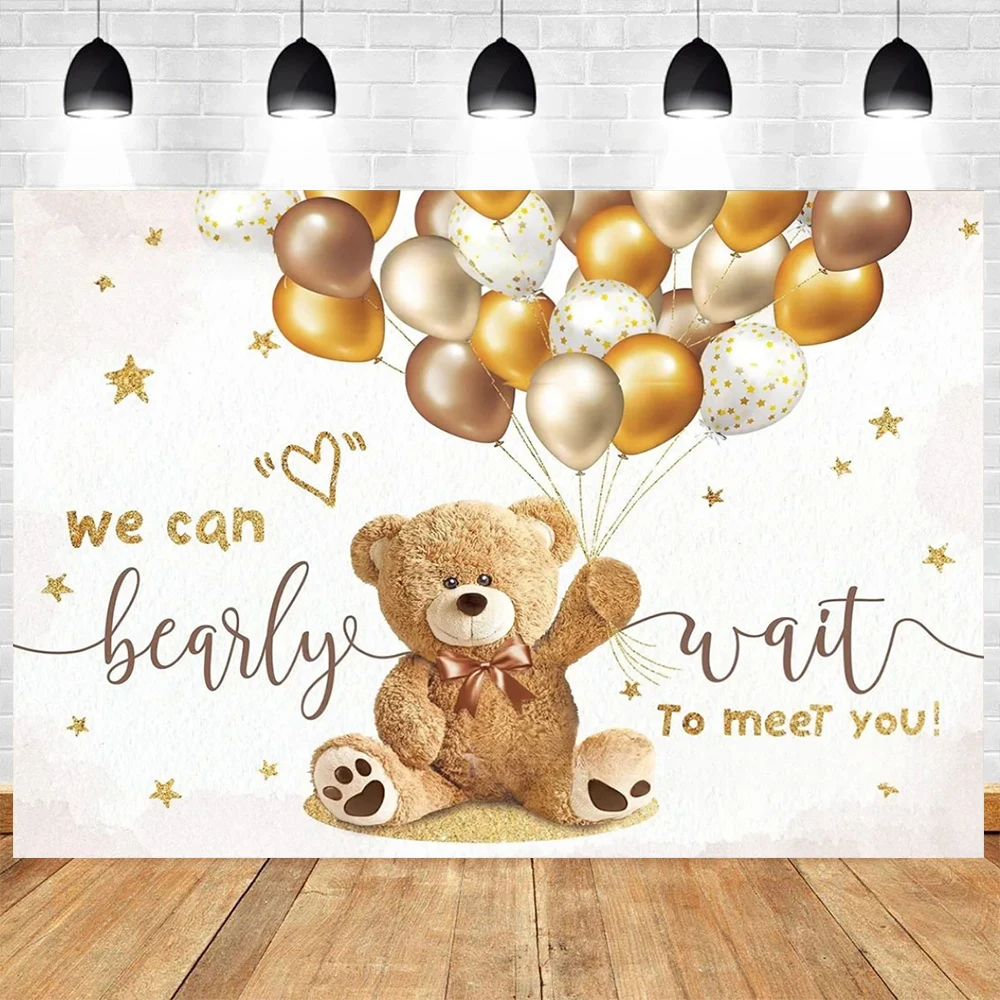 Cartoon Cute Teddy Bear Love Heart Flower Balloon Birthday Party Newborn Gender Revael Baby Shower Customized Photo Background