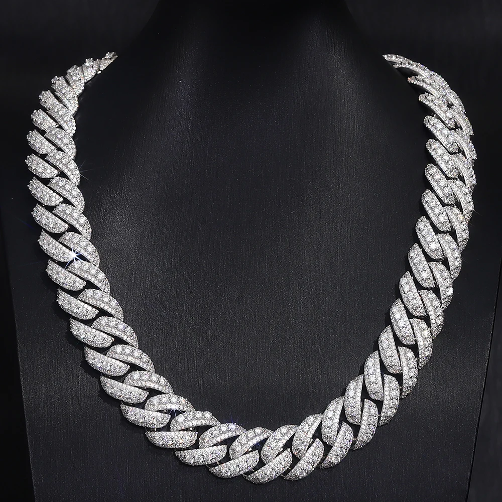 

Provence Moissanite Cuban Chain Necklace for Men 18mm Hip Hop Link Chain for Man Miami Rapper Necklaces Rock Cuban Link Necklace