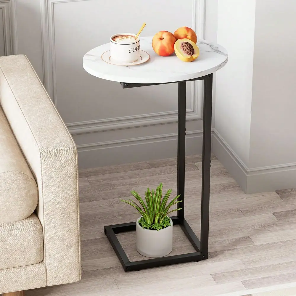 

Shaped End Table, Oval Couch Side Tables For Living Room, Sofa End Table With Metal Frame, Small Wooden Snack Table For Bedroom