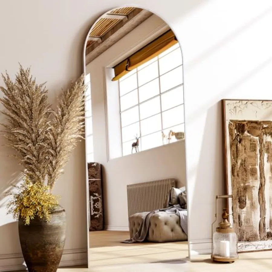 

56"x21" Floor Full Length Mirror Standing Full Body Rounded Corner Rectangle Mirrors with Stand Hanging Wall Mounted Leaning Be