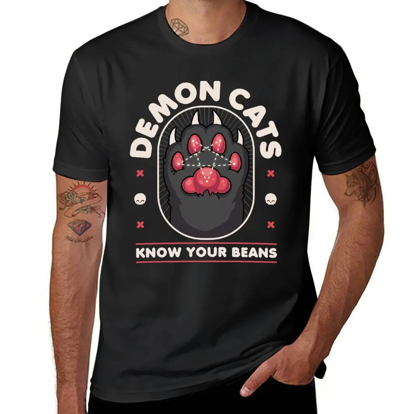 Demon Cats Know Your Beans - Kawaii Krypt T-Shirt heavyweights oversized t shirt Short sleeve tee men