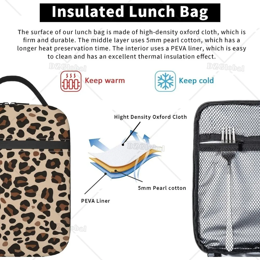 Brown Leopard Insulated Lunch Bags Box Tote Organizer borsa termica riutilizzabile per il pranzo per adolescenti ragazze ragazzi uomini donne