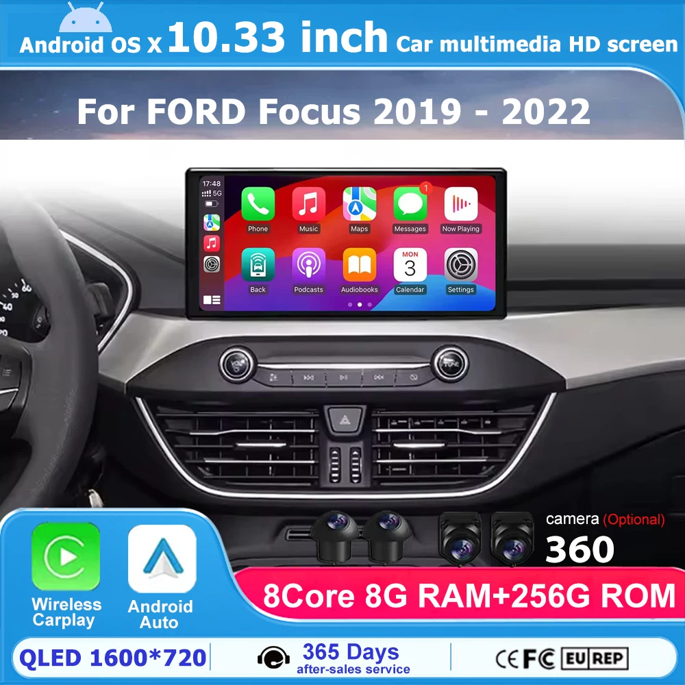 10.33 Inch For FORD Focus 2019-2022 Android 16 Auto Car Radio Multimedia Video Player GPS Navigation Wireless Carplay Head Unit