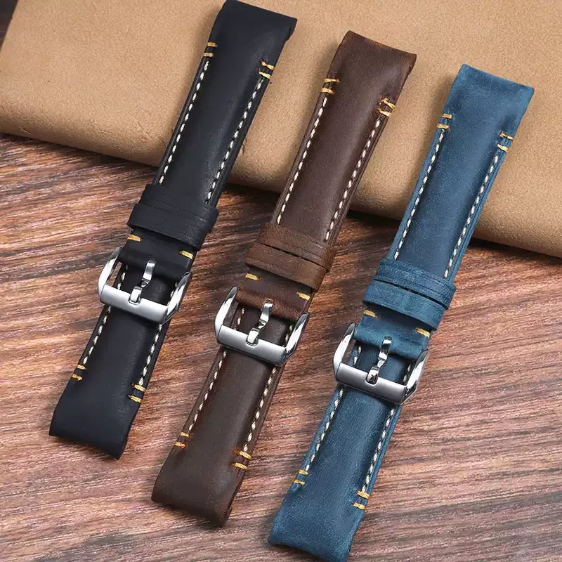 Ремешок для часов из натуральной кожи Arc Crazy Horse 20 мм 22 м для Rolex Black Green Water Ghost Tudor Black Bay Casio, изогнутый ремешок из воловьей кожи