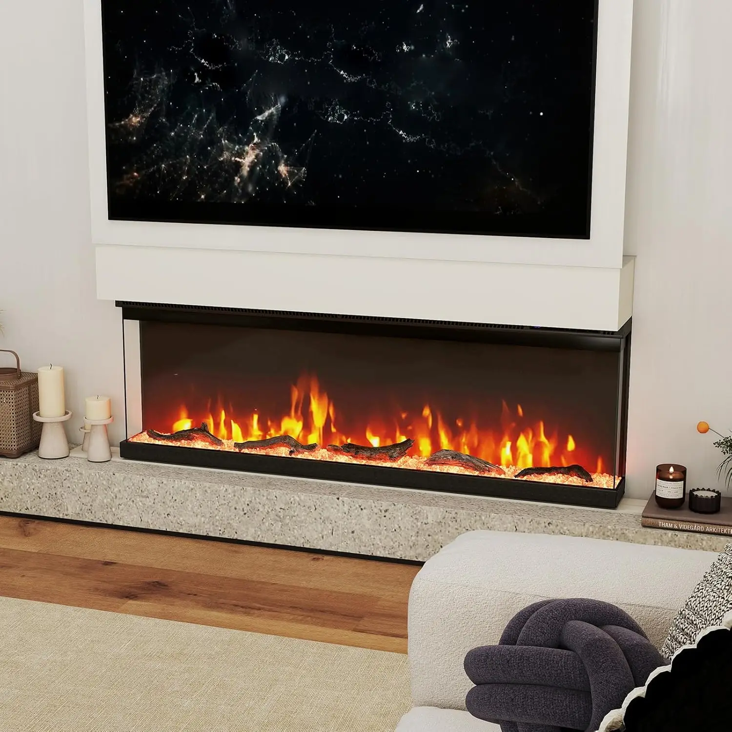 

Recessed Electric Fireplace Insert, No Color Mentioned, 12 Flame Colors, Overheat Protection & Remote Control