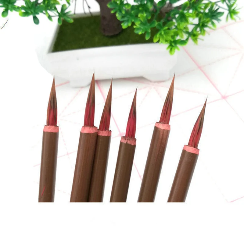 10 PCS Chinese Line Marking Pen Red Weasel Hair Ink Painting Brush Bamboo Handle Thin Line Brush Watercolor Oil Acrylic Supplies