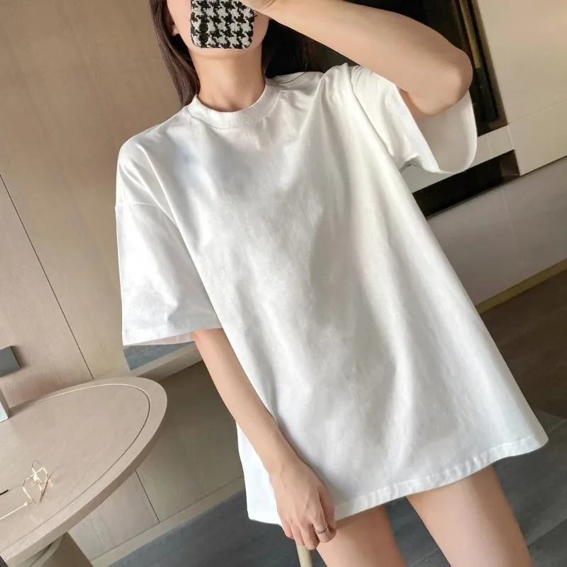 New Orange Print Fashion Cotton T-shirt Short Sleeved Round Neck Casual Top Large Women\'s T-shirt Summer Women\'s Clothing