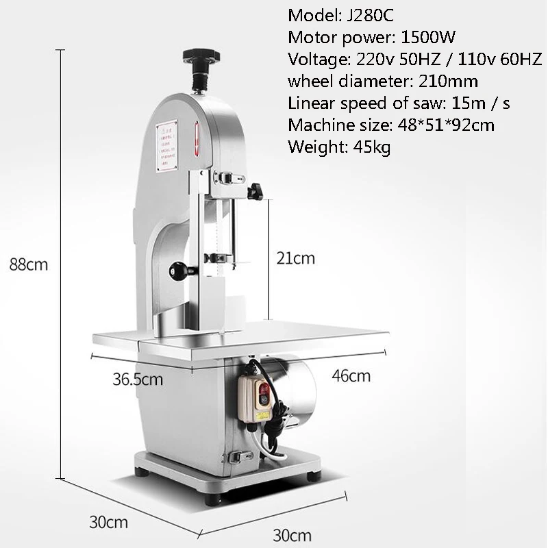 Электрическая пила для костей 1500 Вт, резак для мяса, столешница из нержавеющей стали, ленточная пила для замороженного мяса, коммерческая машина для резки костей, кость