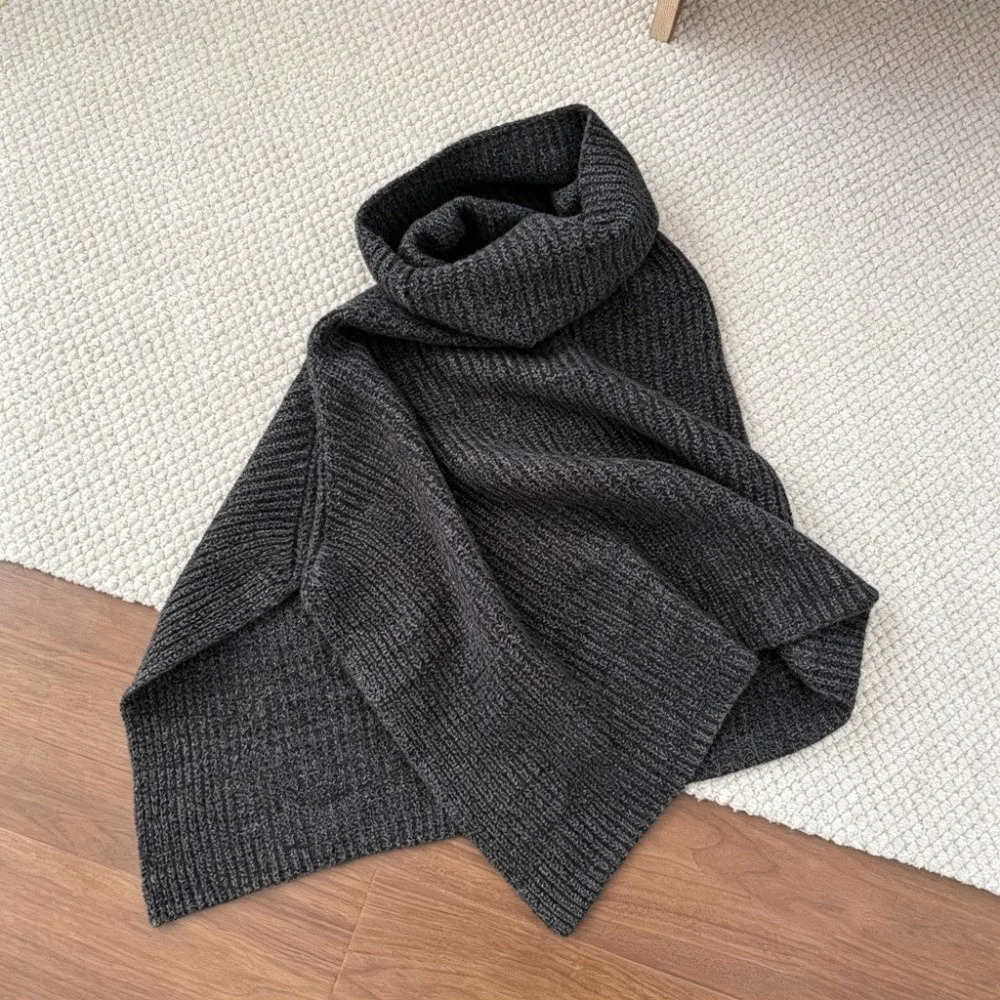 Thick Knit High Collar Scarf Pullover Style High Collar Pullover Neck Gaiter Knitted Texture Split Design Shawl Cape Wrap