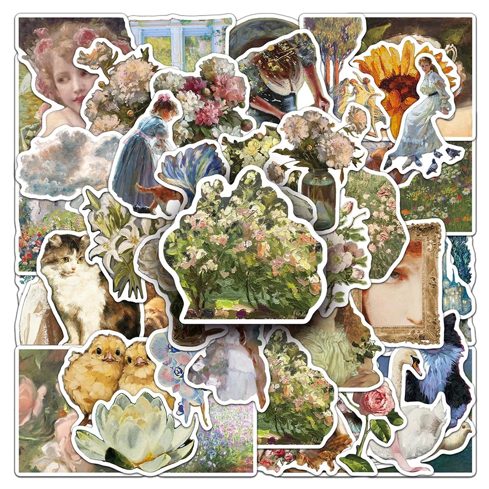 สติกเกอร์ลายภาพวาดสีน้ำมัน 10/30/50 ชิ้น สไตล์วินเทจ กราฟฟิตี้ ของเล่น DIY ตกแต่งสเก็ตบอร์ด โทรศัพท์ สมุดโน้ต รถยนต์