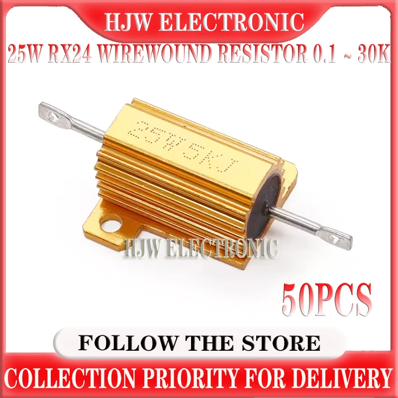 

50PCS 25W RX24 Aluminum Power Metal Shell Case Wirewound Resistor 0.01 ~ 30K 0.1 0.5 1 2 3 5 6 8 10 100 150 200 300 500 1K ohm