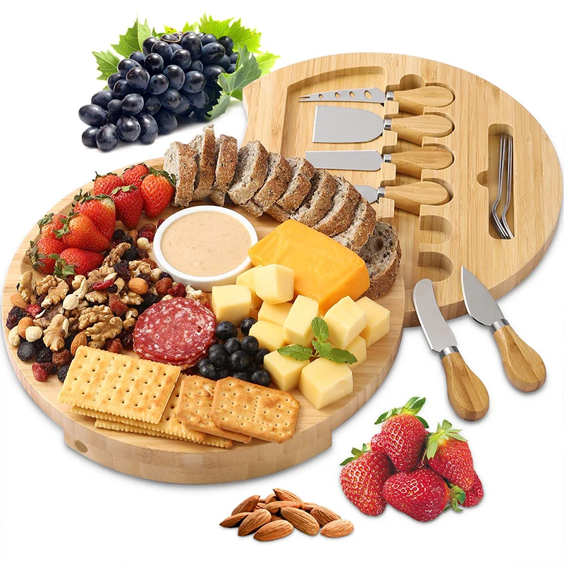 Home Restaurant Rotating Primary Color Nanzhu Cheese Board Cutting Double Layer Tableware Storage