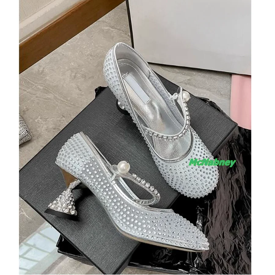 

Diamond Crystal High Heels Shoes,Pearl Buckle Pumps Tapered Heel Round Toe Women Shoes Wedding Heels2023 New Zapatos Para Mujere