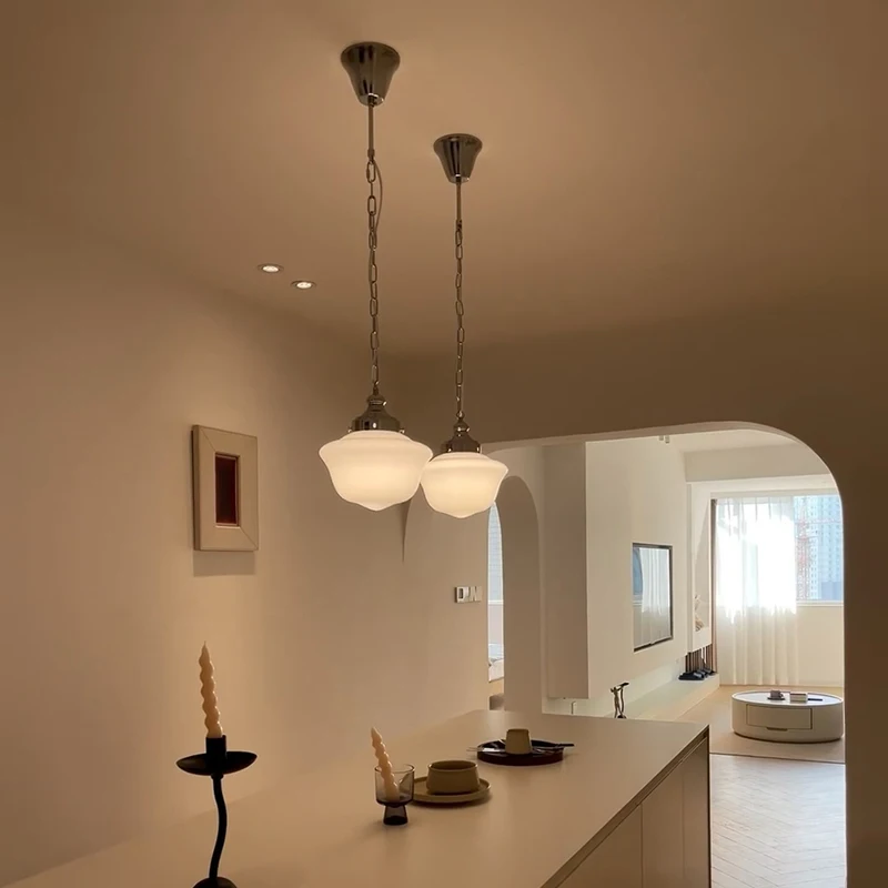 Rustic Farmhouse Ceiling Light Semi Flush-Mount Fixture Opal White Glass Shade for Bedroom Kitchen Living Room Hallway Dining