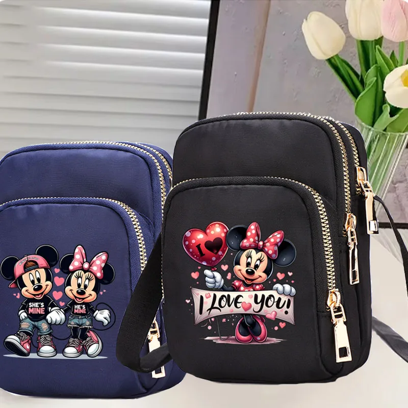 

2024 Disney Mickey Minnie Mouse Nylon Crossbody Bag for Women Fashion Portable Casual Underarm Bag Students Cross Body Bags