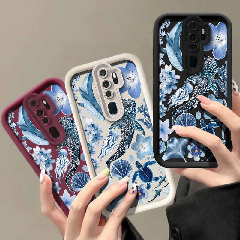 لينة حافظة هاتف من البولي يوريثان ل ممن لهم A55 A54S A53 A52 A38 A33 A32 A76 A74 A73 A72 A60 A58 A57 A57E A57S A92 القرش الحوت غطاء مطبوع