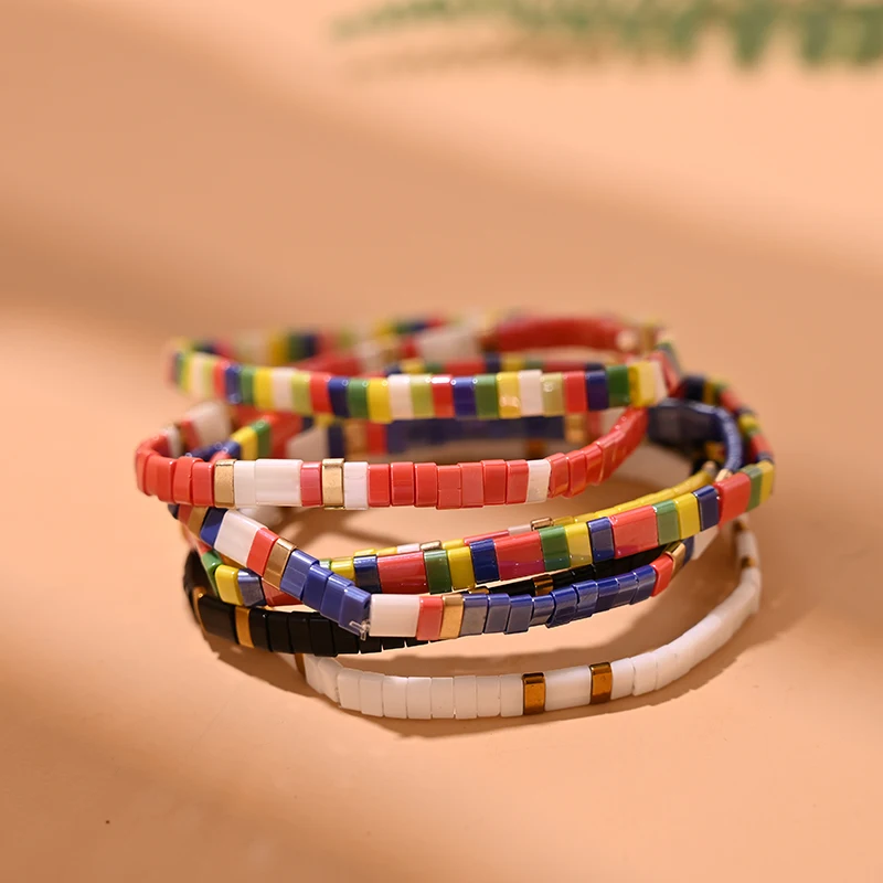 سوار مصنوع يدويًا بحبل مرن للفتيات ، لون لامع ، حبات تيلا ، سحر ، موضة ، صداقة ، إكسسوارات مجوهرات #2