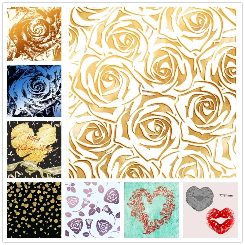 New Heart Rose Hot Foil Plate Love Mom Child Easter Background Valentine's Day Metal Cutting Dies Scrapbooking Frame Card Craft