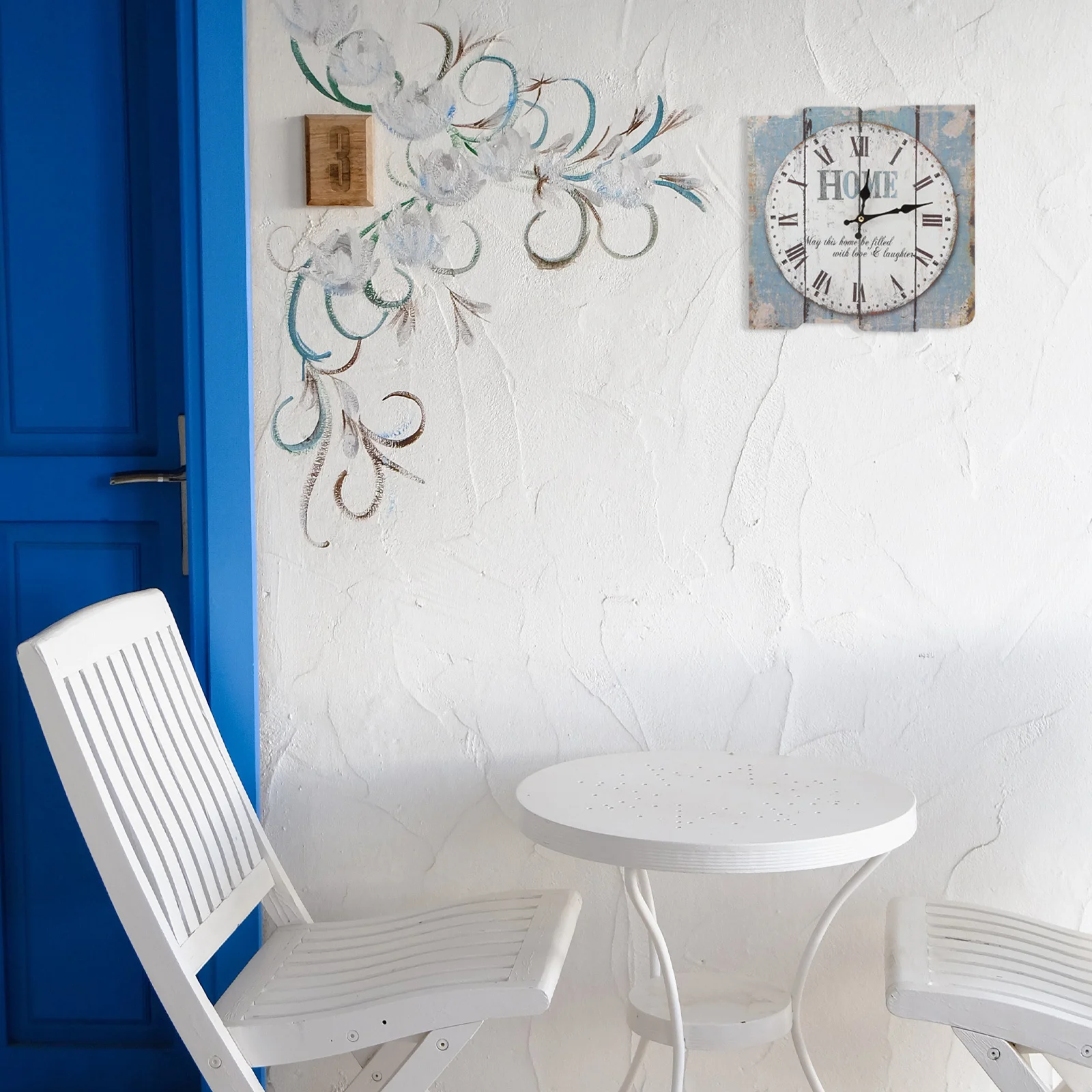 

Vintage European Style Square Wooden Clock Distressed Finish Rustic Farmhouse Wall Decor with Keyhole Hanger for Home Office Pub