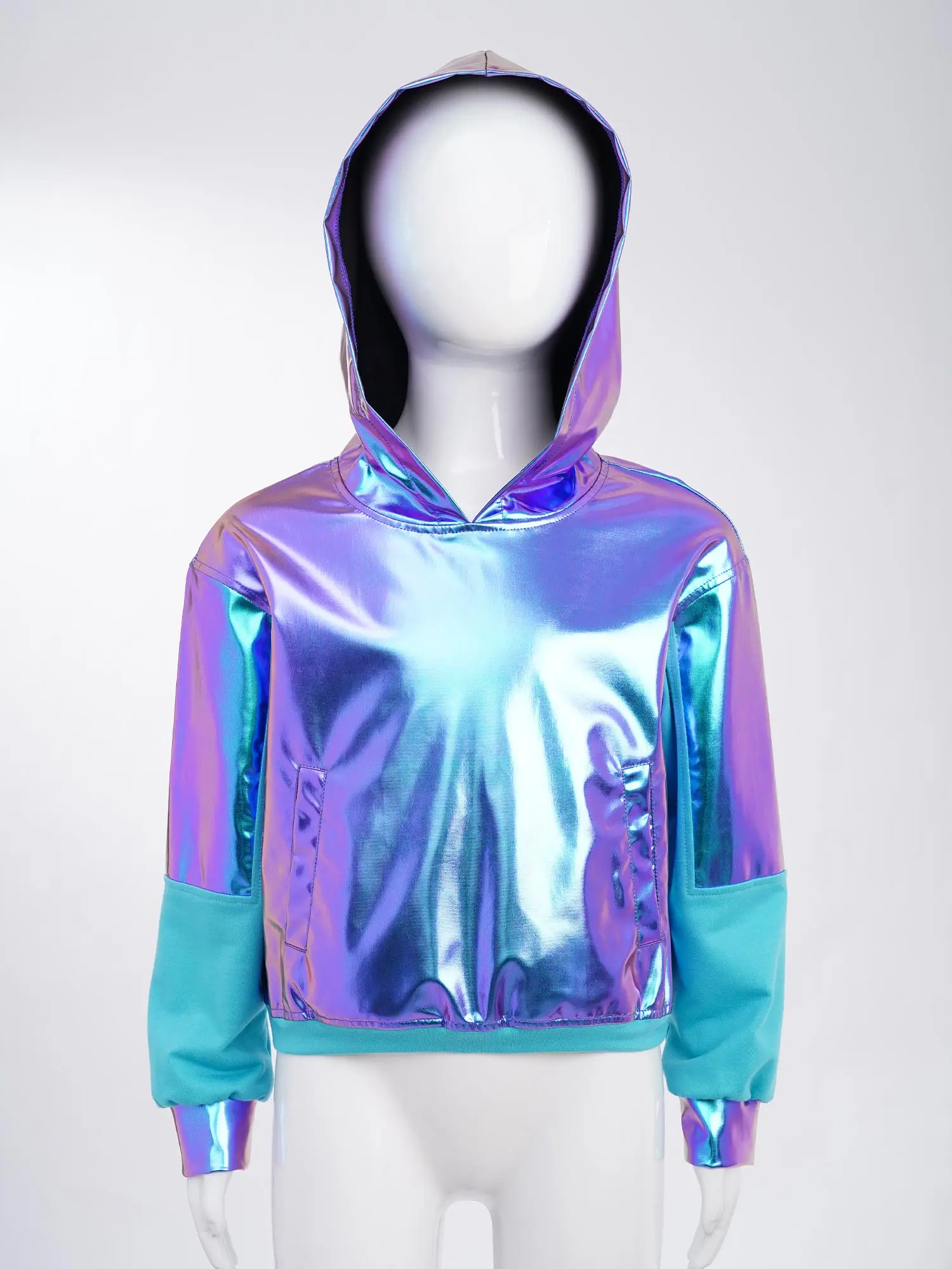 재즈 라틴 모던 댄스 소녀 메탈릭 스웨트셔츠 재킷 어린이 소년 반짝이는 긴 소매 후드 코트 무대 공연용