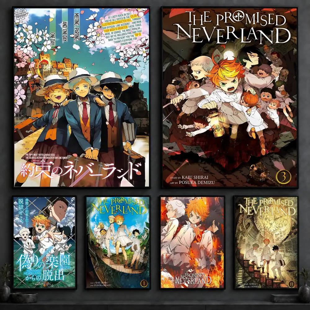 Anime T-The Promised NeverlandS Poster Art  Self-Adhesive No Glue Residue Wall Decor for Bedroom Living Room