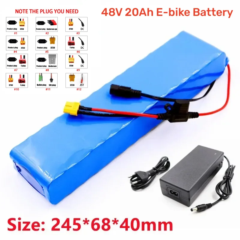 48V 20Ah E-bike Battery 18650 Lithium Ion Battery Pack 13S2P Bike Conversion Kit Bafang 1000w and 54.6V 2A Charger