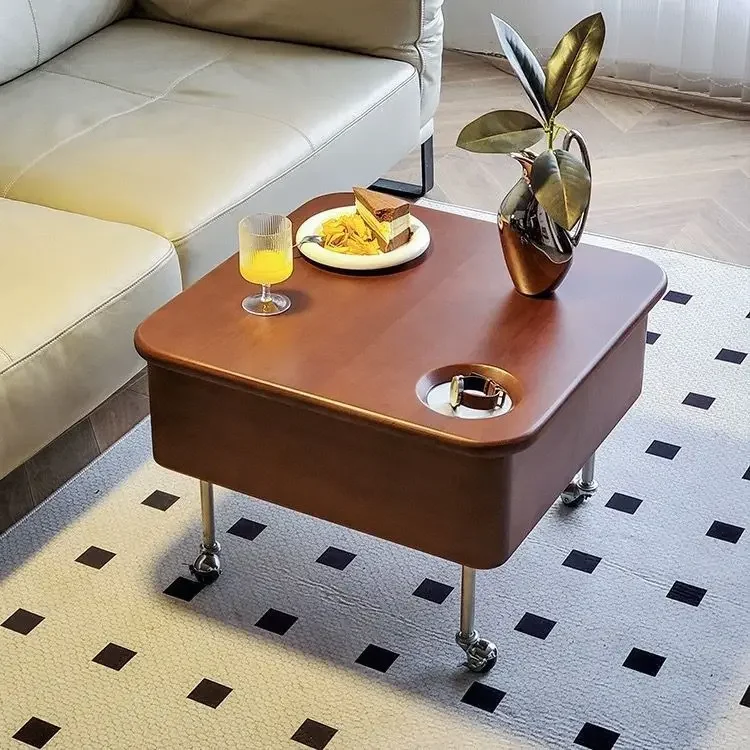 Medieval solid wood lifting coffee table retro modern small apartment household mobile folding multi-function storage