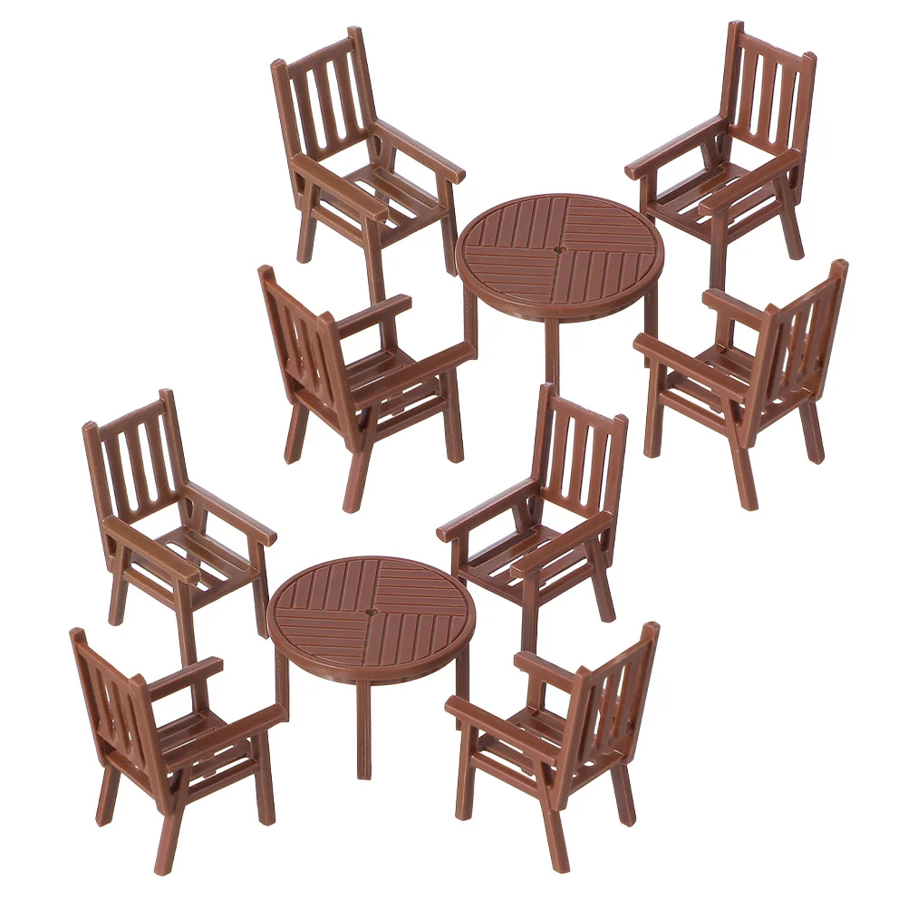 مجموعتان من مجموعتين من كراسي الطاولة المصغرة، أثاث بيت الدمى الواقعي، ديكور المناظر الطبيعية الصغيرة من البلاستيك المتين، مطبخ صغير #3