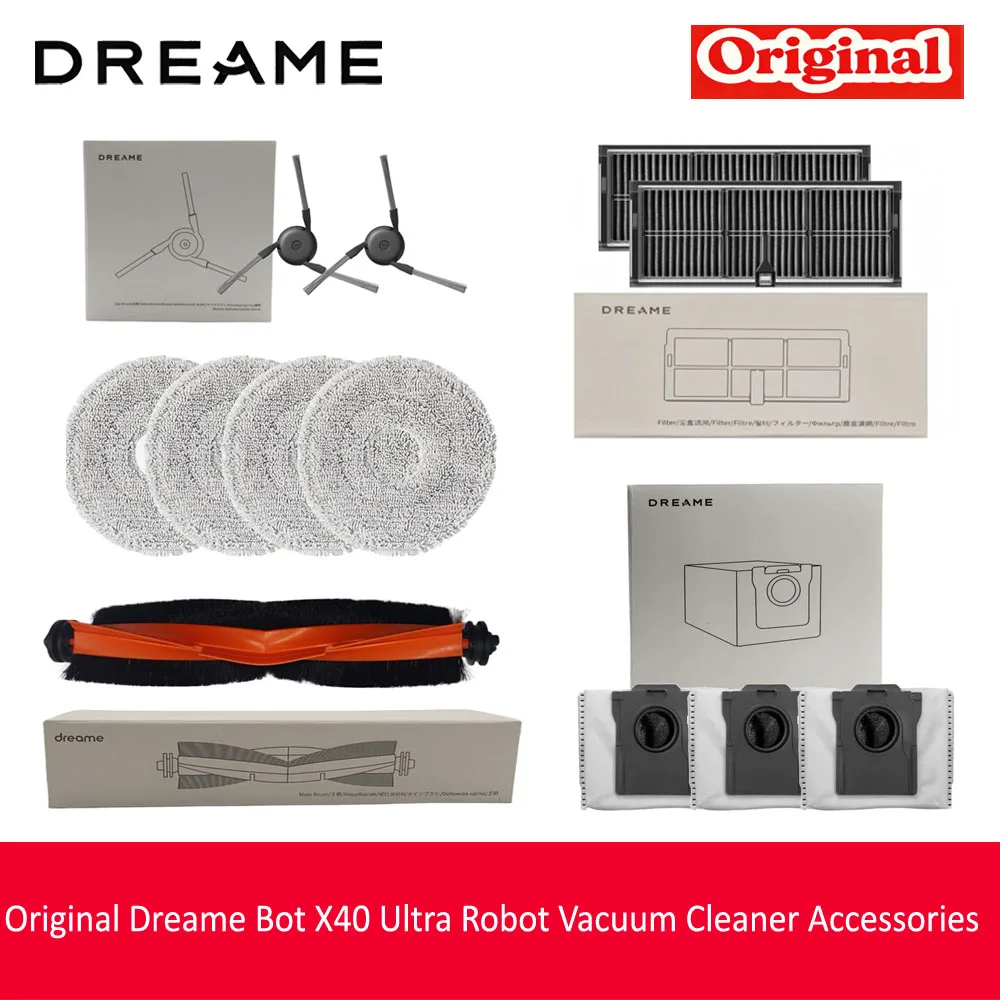 Originele Dreame Bot X40 Ultra Robotstofzuiger Accessoires voor Mijia M40 Rubberen Hoofd-/Haar-/Zijborstel/Mopzak/Filter