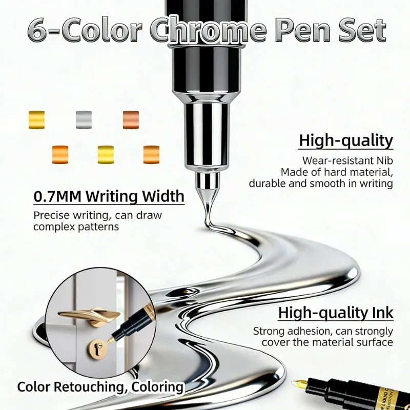 Chrome Plated Mirror Marker High Gloss Metallic Paint Pen Model Silver Gold Coloring Tool Electroplated Retouching Pen Bright