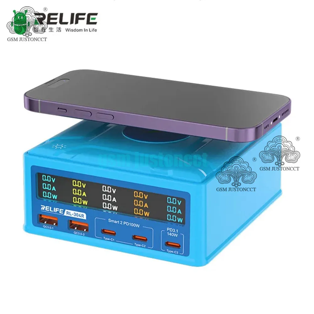 

RELIFE RL-304R Multi-port GaN Charger for Phone Tablets Laptops Intelligent Power Distribution 15W Wireless Quick Charging Tool