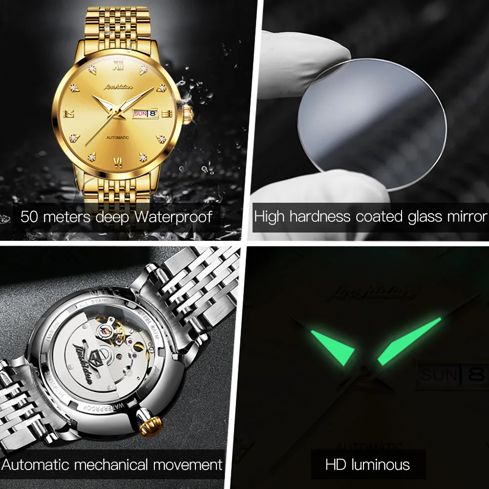 JSDUN High Quality Waterproof Dual Calendar Automatic Mechanical Watches for Men Casual Fashion Wrist Watch Men Luxury Men Watch