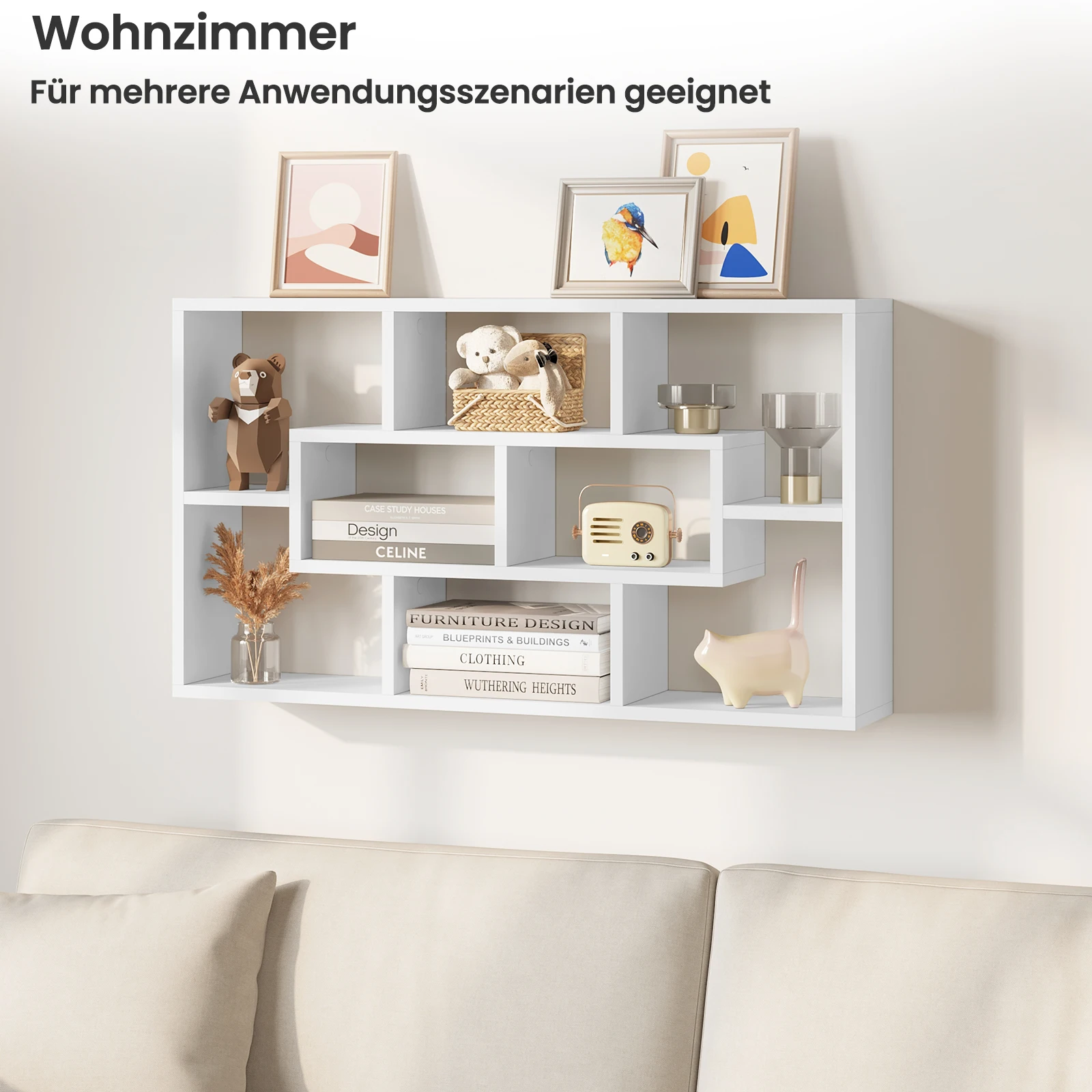 WOLTU Weißes hängendes, schwebendes Wandregal, Bücherregal, 85 x 16 x 48 cm, Pflanzenaufbewahrungsregal für Wohnzimmer, Schlafzimmer, Küche, Organizer