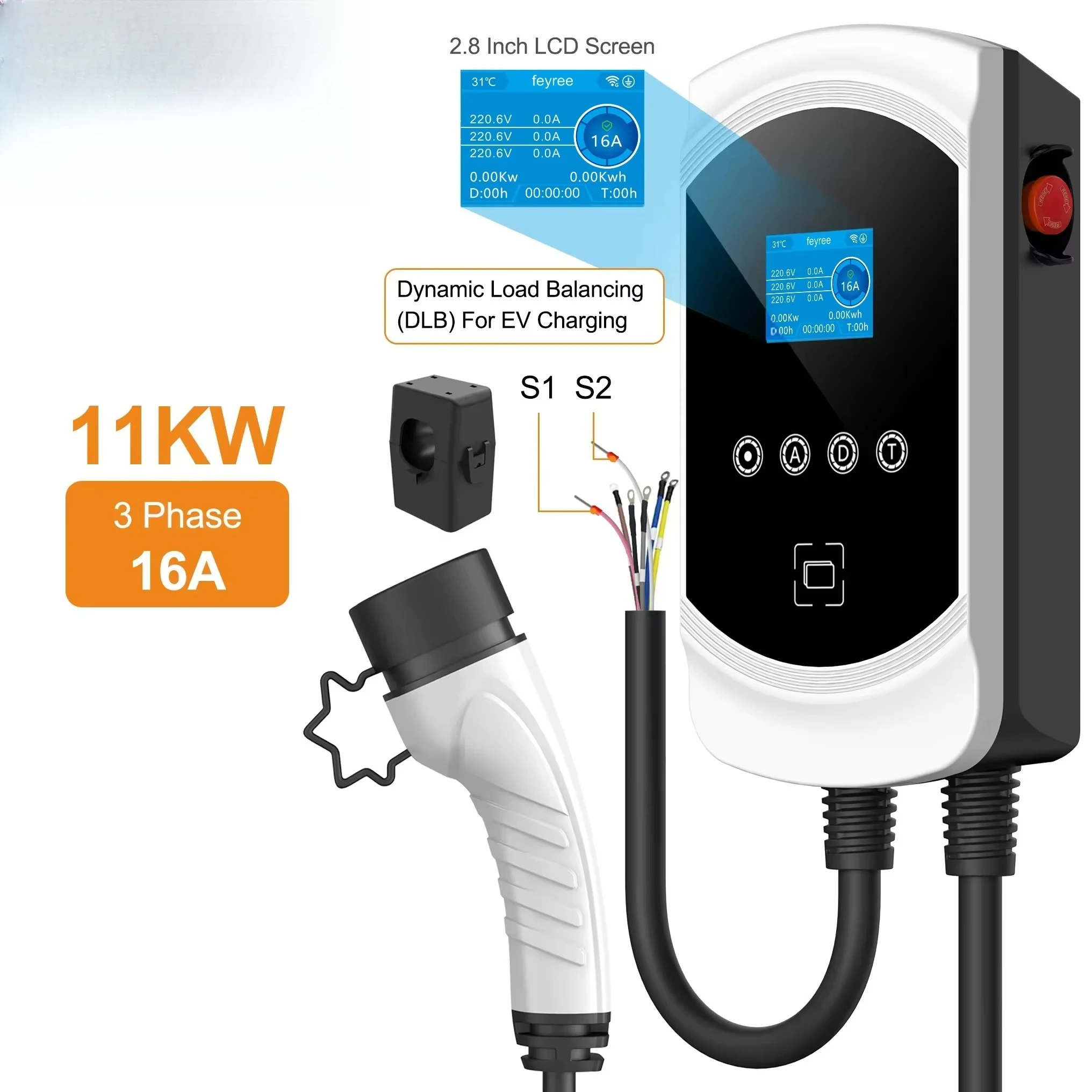 

11kW Wall Box EV Charger Type 2 Charging Plug Electric Vehicle Three-phase 16A DLB Wall-mounted Charging Station