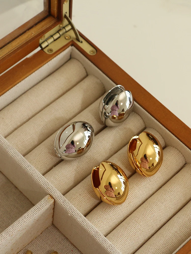 Brass Shiny Eggs Stud Earrings Women Jewelry Punk Party T Show Gown Runway Trendy  Korean Japan Israel  Style INS