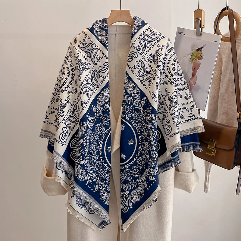2025, Luxusmarke, Winter-Damen-Kaschmirschal – abstrakt bedruckter Schal mit Quasten, Pashmina-Bandana und eleganter Poncho – Detail 2