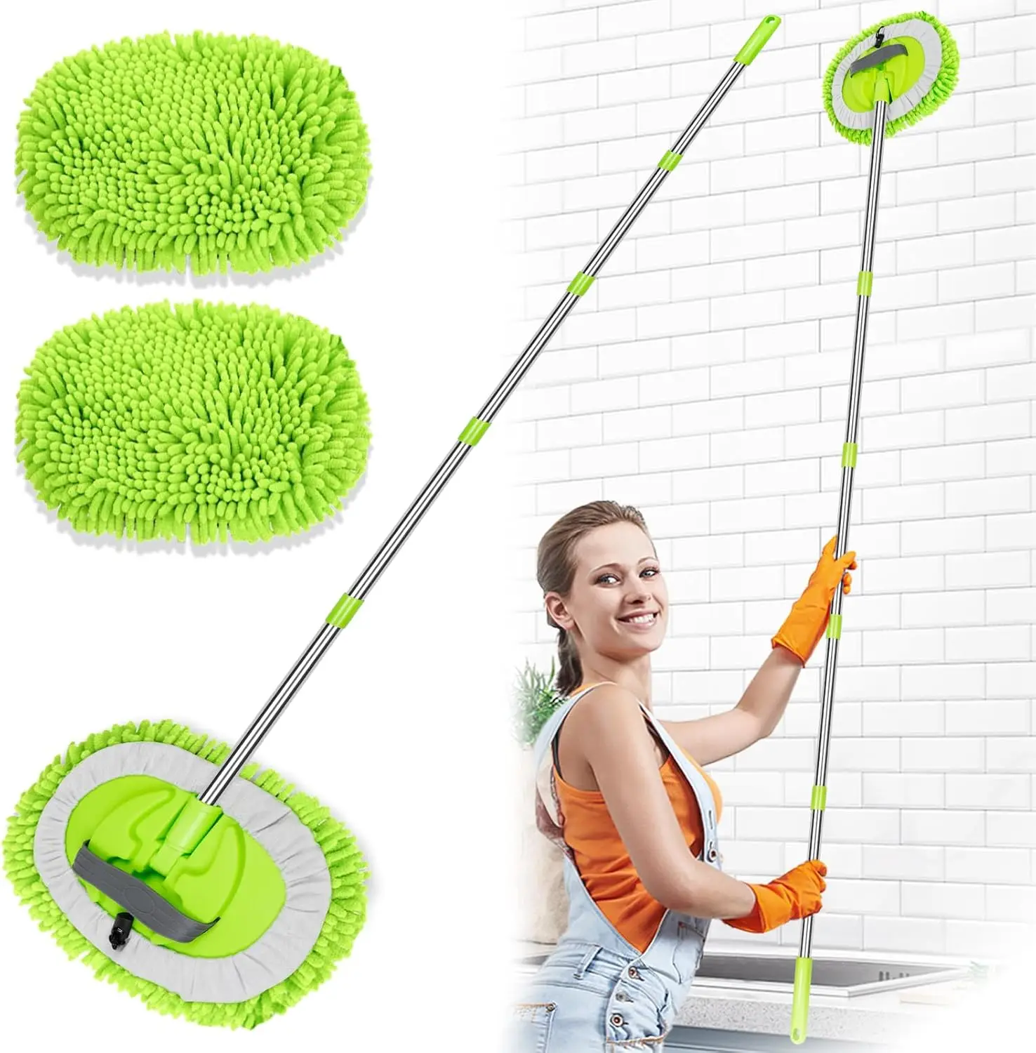 

2 in 1 Lightweight Wall Cleaner Mop with Long Handle 75" 190cm Ceiling Duster Lint-Free Chenille Fiber Mop for Kitchen Basebo