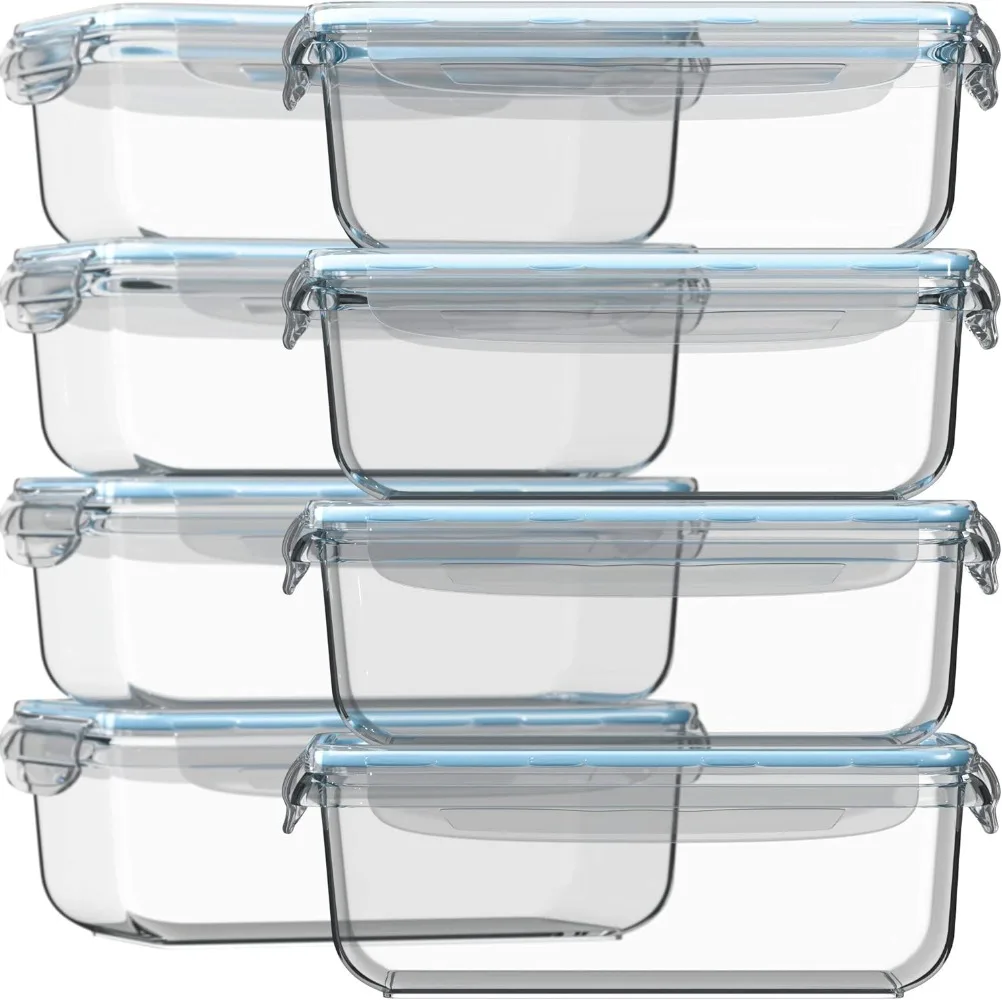 

Glass Food Storage Containers with Lids 30 Oz 16 Pc (Set of 8) Airtight Large Reusable Leak Proof BPA Free Food Prep Containers