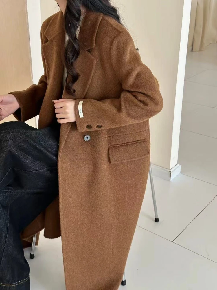 معطف صوف نسائي على الوجهين معطف شتوي أنيق مكتب بياقة متوسطة الطول سترات 2025 جديد بسيط OL معطف صوفي سميك دافئ #3