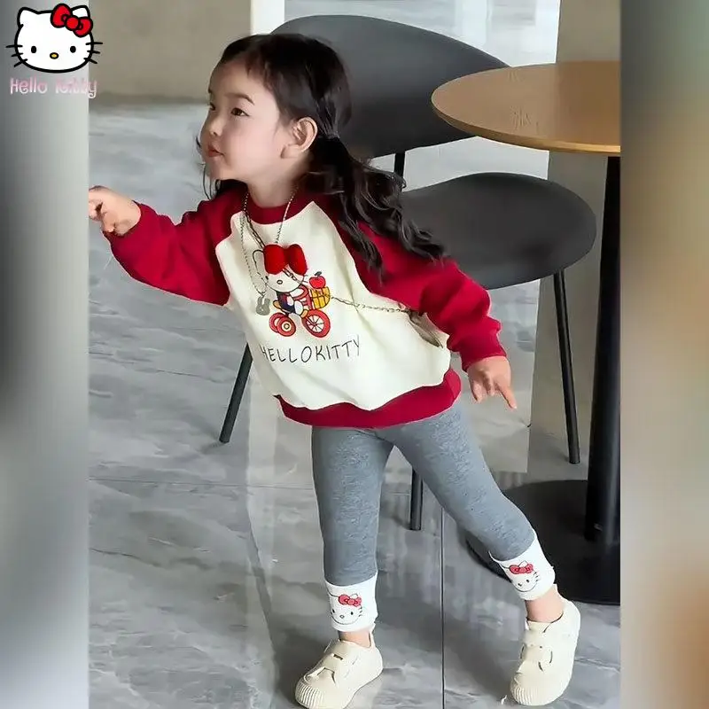

Аниме Новый Hello Kitty Girls Kawaii Ankora Красный мультфильм Толстовка с круглым вырезом Трусы Комплект Sanrio Футболка с длинным рукавом Повседневная милая