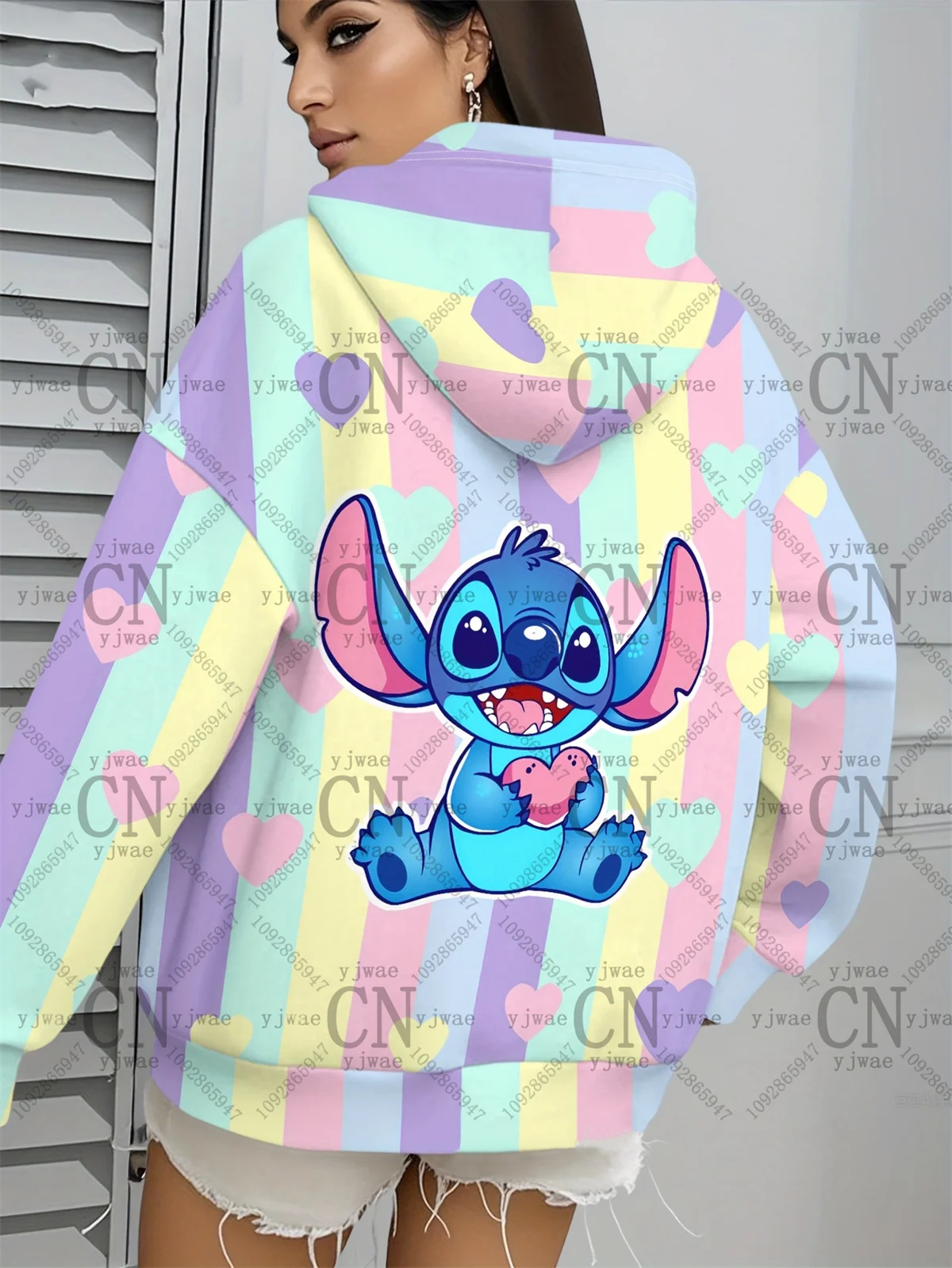 غرزة الكرتون اللون منعت الرسم هوديي 3D تصميم مطبوع لخريف وشتاء المرأة الجديدة الملابس الرياضية في الهواء الطلق هوديي