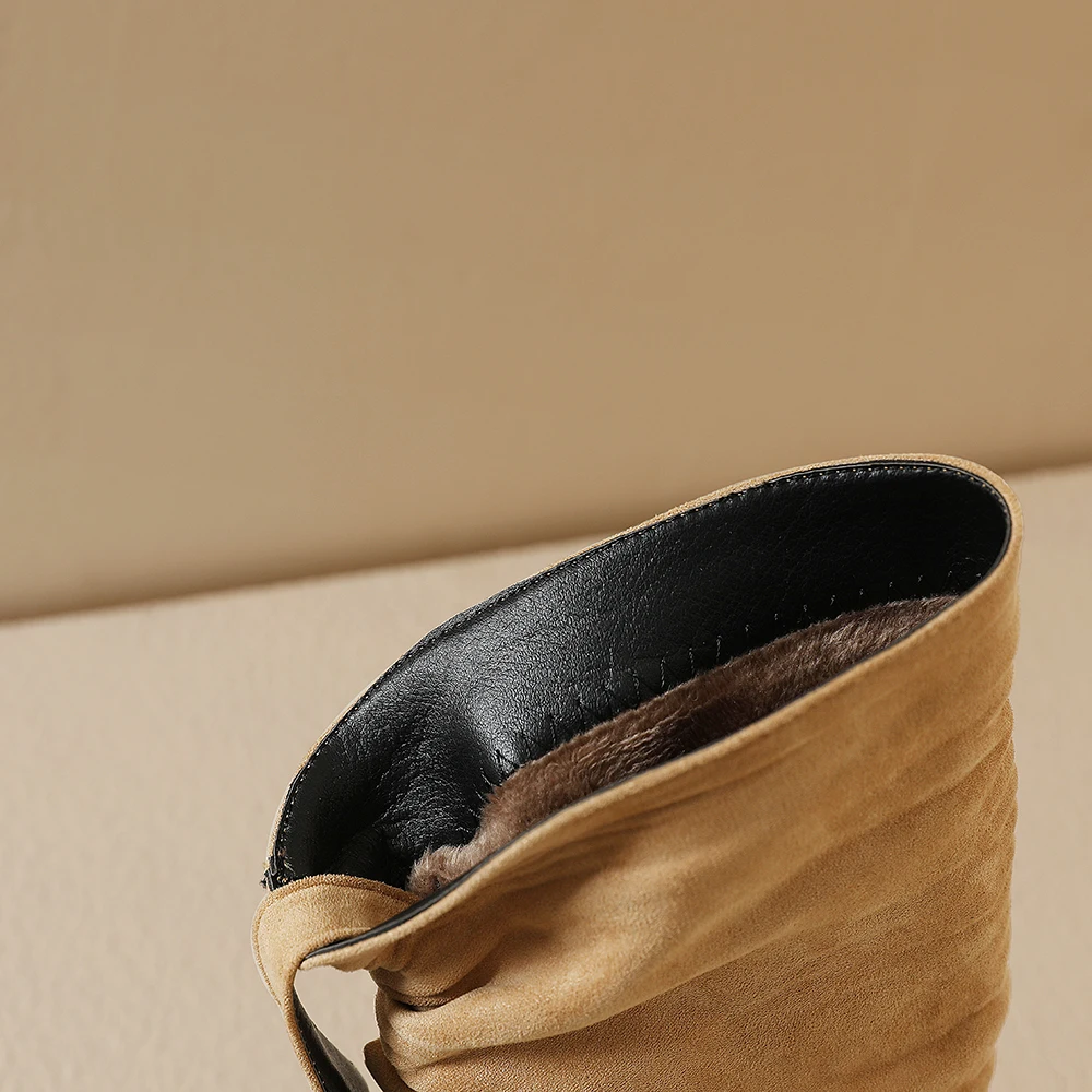 2026 جديد شتاء موجزة المشمش الأسود النساء منتصف العجل الأحذية اللؤلؤ عالية الكعب الخنجر سيدة أحذية الحفلات حجم كبير 11 43 45 48 #5