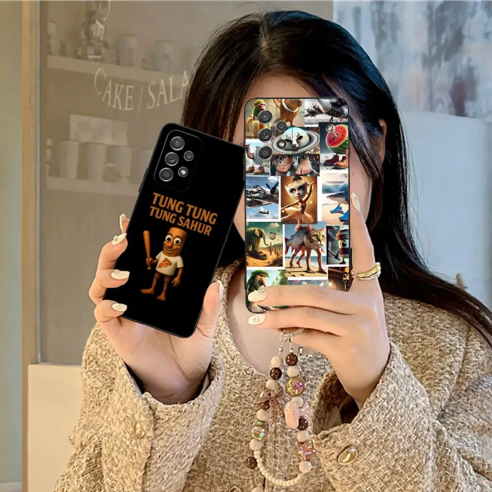 

Итальянский чехол для телефона Brainrot Animals для Samsung Galaxy A73 72 71 70 56 55 54 53 52 36 35 34 23 16 15 5G Черный чехол Роскошный