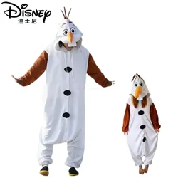 Disney Frozen Olaf Snowman Cosplay Costume Anime Adult Pajamas White Jumpsuit Party Dress Fleece Cartoon Sleepwear