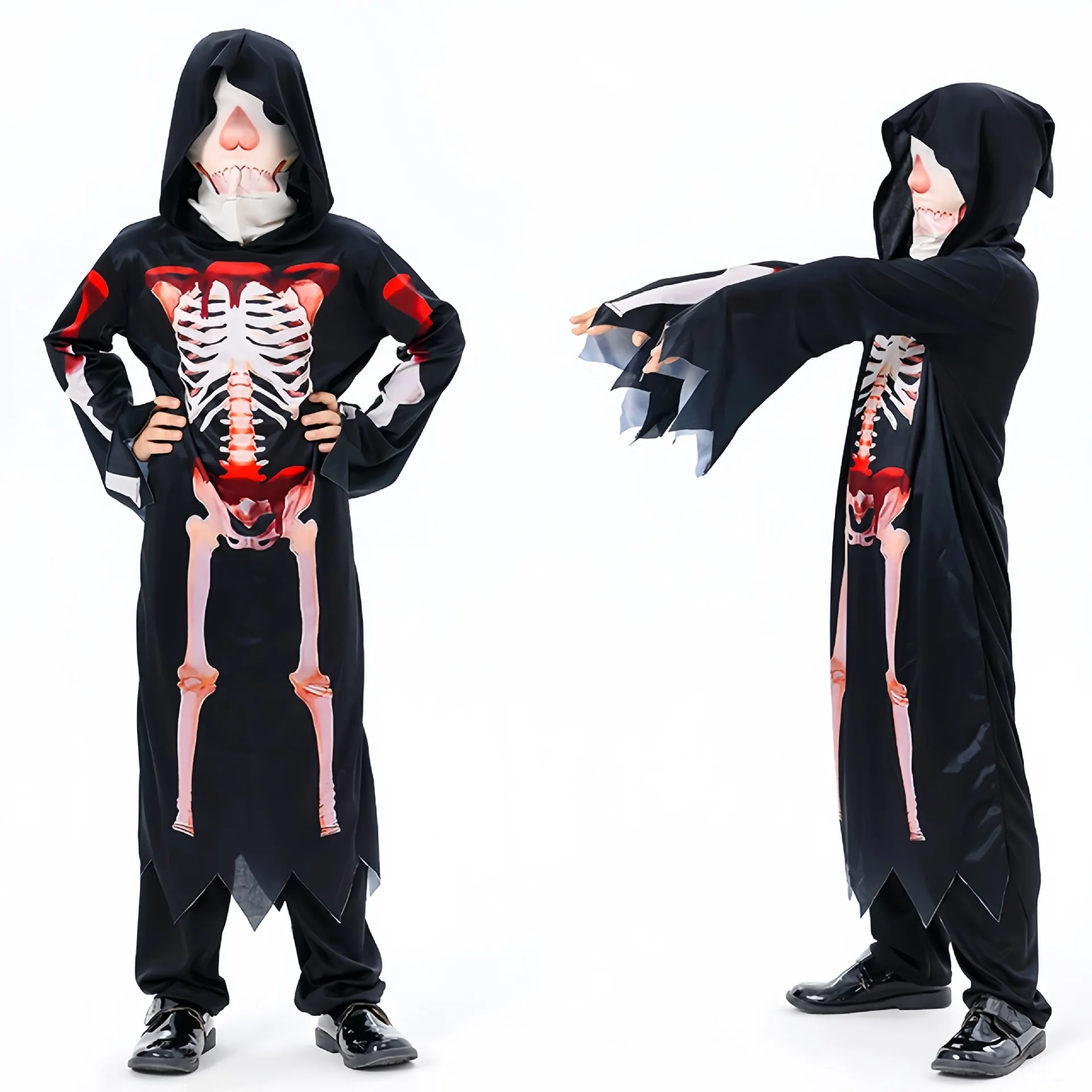 Kids Scary Halloween Horror Skull Skeleton Grim Reaper Costume Child Spooky Ghost Outfit Carnival Party Funny Cosplay Costume