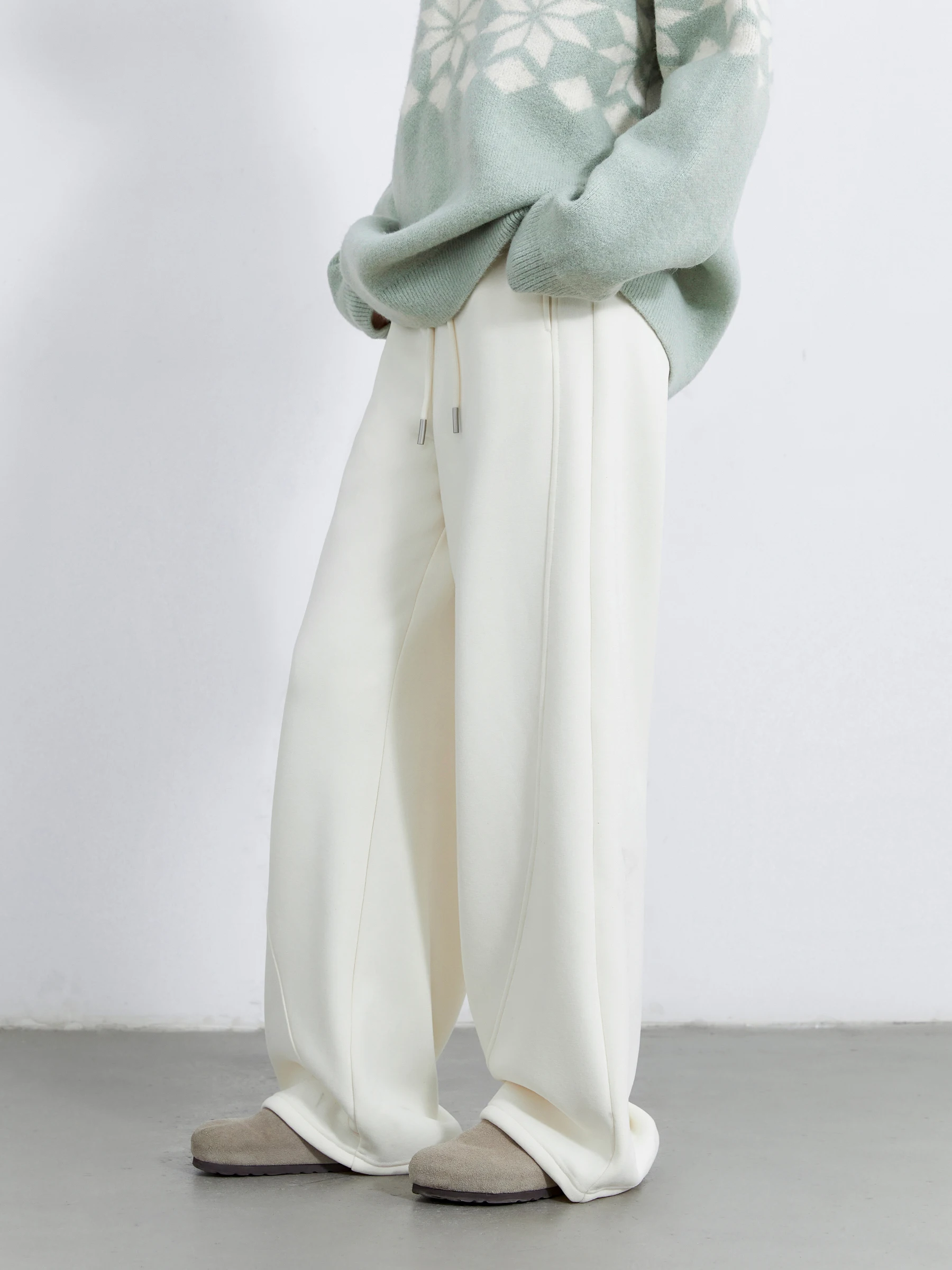 กางเกงขายาวผู้หญิง CHIC VEN ทรงหลวม สไตล์ลำลอง ขาตรง ผ้าพลัฌ มีเชือกผูกเอว ยืดหยุ่น ใส่สบาย อุ่น เหมาะสำหรับฤดูใบไม้ร่วงและฤดูหนาว ปี 2025