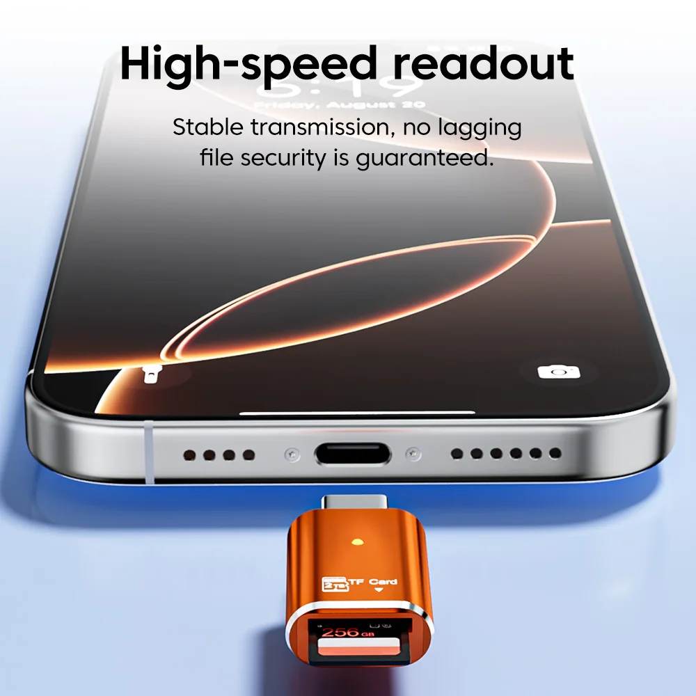قارئ بطاقات من النوع C مايكرو SD/TF قارئ بطاقات نقل عالي السرعة لهاتف آيفون 15 16 سلسلة Xiaomi محمول USB C محول