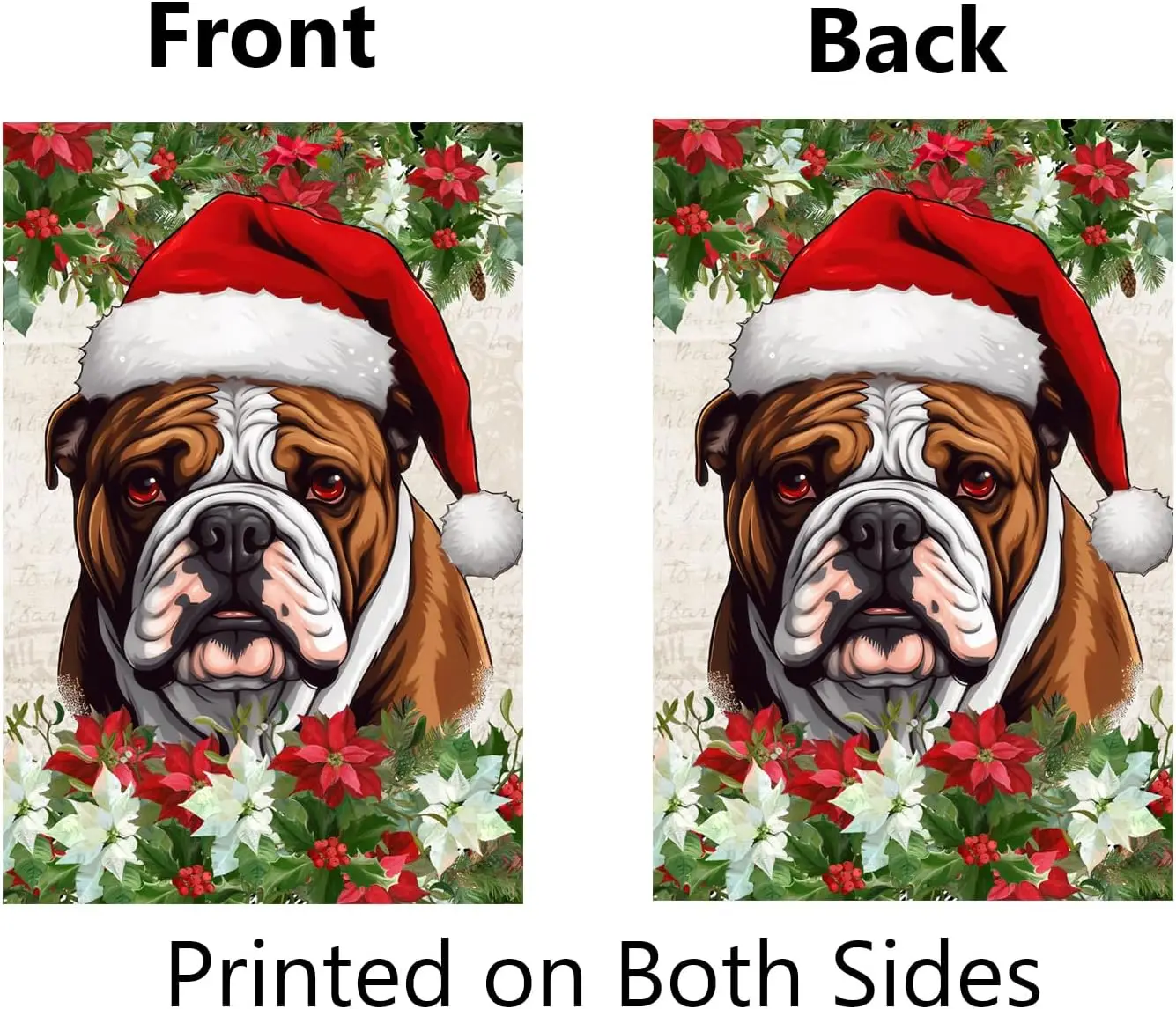 عيد الميلاد الكلب حديقة العلم الإنجليزية البلدغ مع سانتا قبعة ساحة العلم 12x18 بوصة مزدوجة الوجهين لعطلة عيد الميلاد الشتوية الخارجية D HZZ